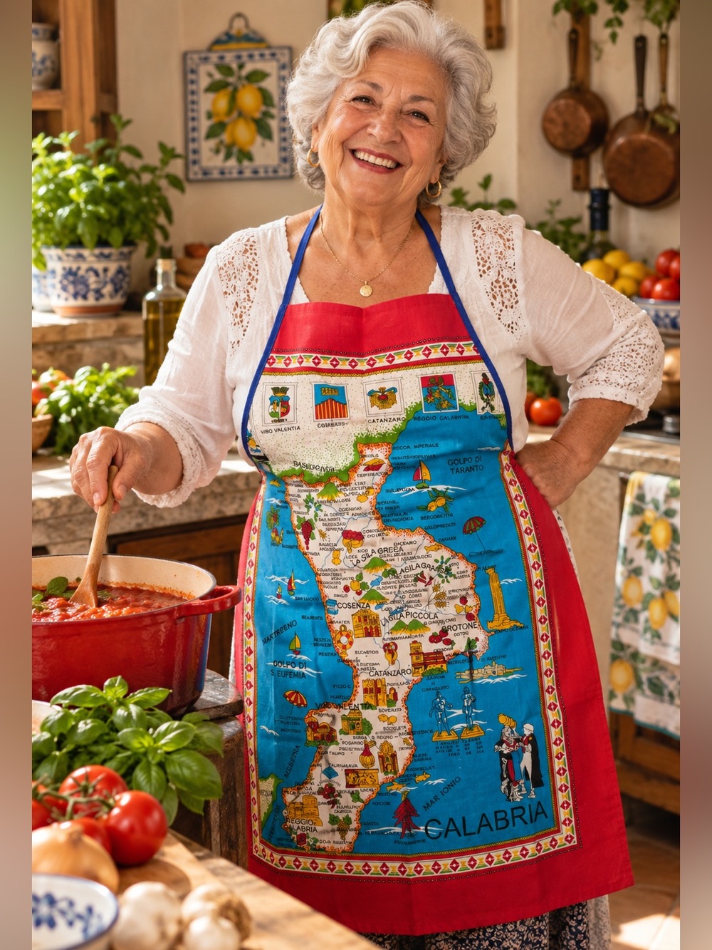 Calabria Italy Souvenir Map Apron Italian Kitchen MCM Retro